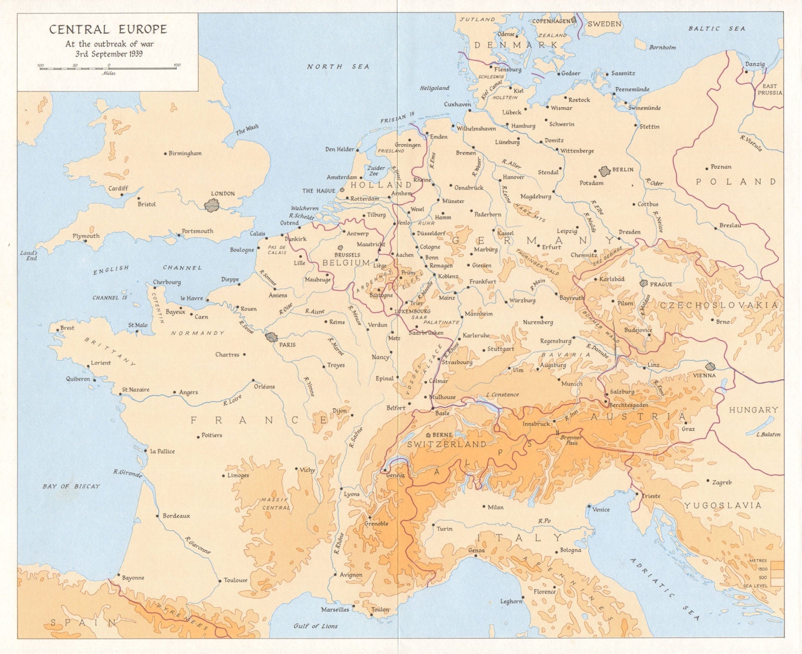 Central Europe at outbreak of the Second World War 3rd September 1939 1968 map